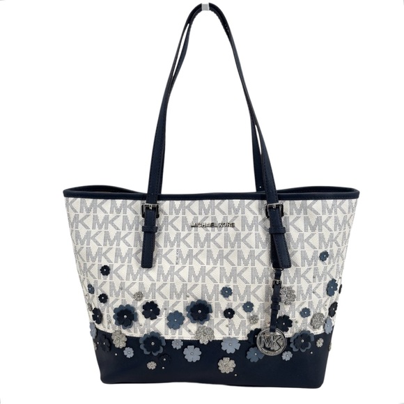 Michael Kors Navy Floral Carryall Tote Bag - Picture 3 of 10